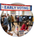 Early voting sign with voters 